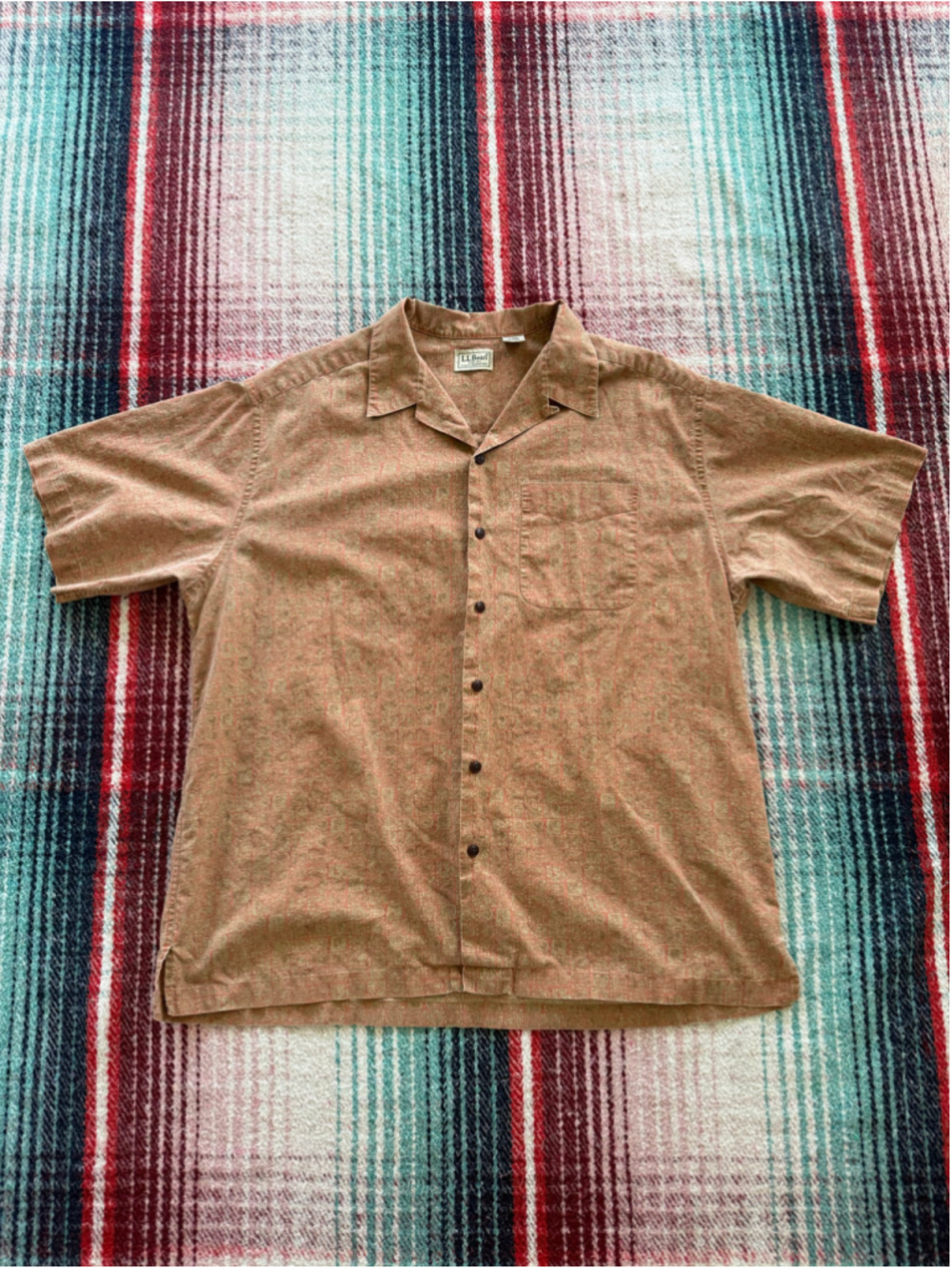 Vintage L.L. Bean Yellow/Orange Printed Camp Shirt L